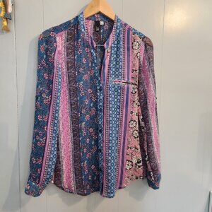 KUT From The Kloth floral stripe sheer button down blouse top shirt